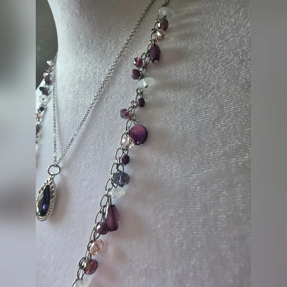 Cato Purple and Silver Multi-Stone Necklace - Picture 3 of 4